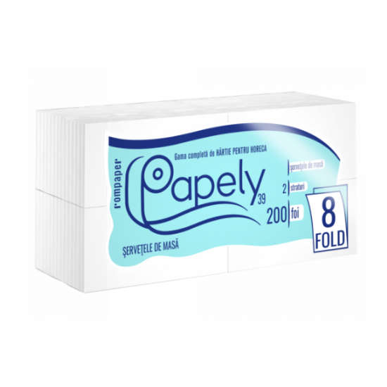 Servetele 39x39 cm, 2 str, 200 buc, eight-fold Papely alb, pt. tacamuri