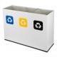 Coș de reciclare alb otel cu acoperire organica, cu 3 compartimente 3x60L – 180 litri
