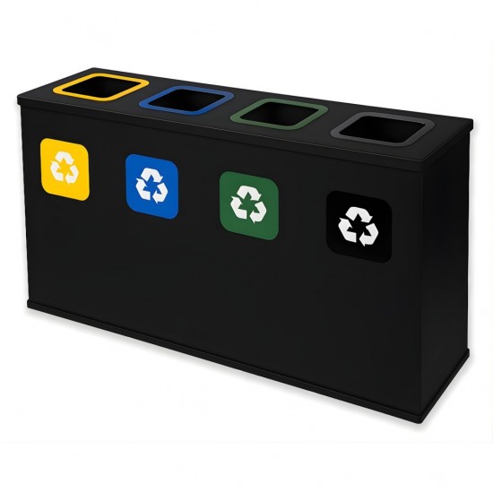 Coș de reciclare negru cu 4 compartimente 4x60L – 240 litri Coș de reciclare negru cu 4 compartimente 4x60L – 240 litri