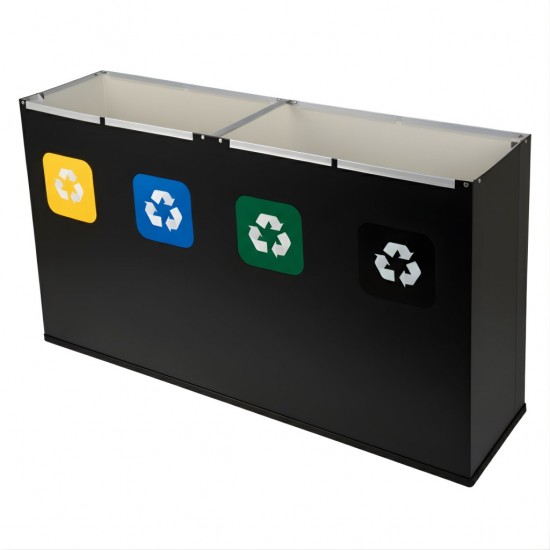 Coș de reciclare negru otel cu acoperire organica, cu 4 compartimente 4x60L – 240 litri Coș de reciclare negru otel cu acoperire organica, cu 4 compartimente 4x60L – 240 litri
