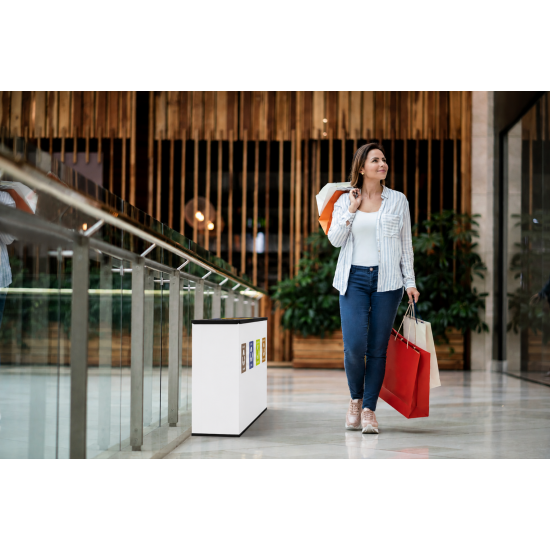 Coș de reciclare alb otel cu acoperire organica, cu 3 compartimente 3x60L – 180 litri