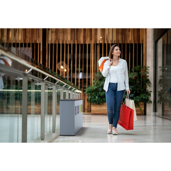 Coș de reciclare gri otel cu acoperire organica, cu 3 compartimente 3x60L – 180 litri Coș de reciclare gri otel cu acoperire organica, cu 3 compartimente 3x60L – 180 litri
