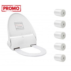 Pachet Capac de toaleta cu buton + 5x Rola folie de unica folosinta 135 utilizari