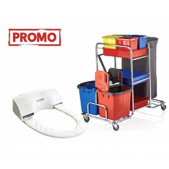 Pachet Carucior de curatenie profesional cromat MAX si Capac toaleta Sanito Pachet Carucior de curatenie profesional cromat MAX si Capac toaleta Sanito