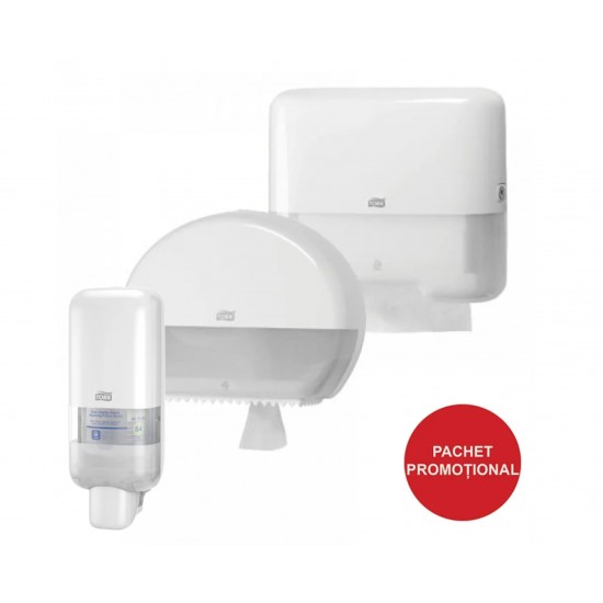 Pachet dispensere TORK, Prosop Pliat, Mini Jumbo, Sapun Spuma 1L Pachet dispensere TORK, Prosop Pliat, Mini Jumbo, Sapun Spuma 1L