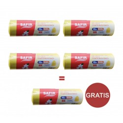 Pachet 4 ROLE Saci menajeri Premium 60 L, 20 buc /rola, galbeni, parfumati, Safir  + 1 rola Gratuit Pachet 4 ROLE Saci menajeri Premium 60 L, 20 buc /rola, galbeni, parfumati, Safir  + 1 rola Gratuit