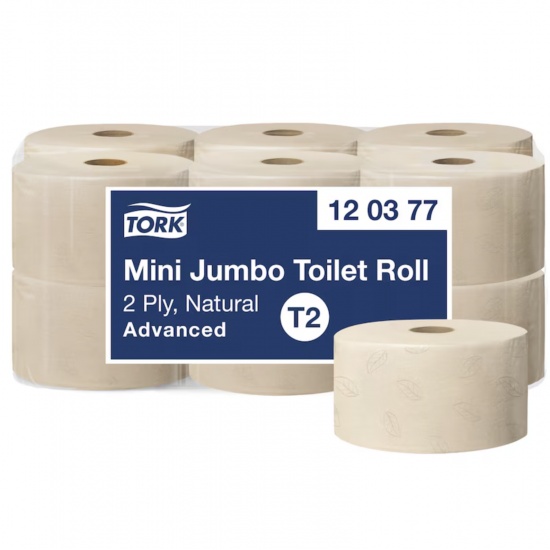 Hârtie igienică Tork Mini Jumbo Advanced Natur, dublu strat, 170m/rolă, 850 porții, (12 role/bax) T2