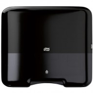 Dispenser negru de prosoape din hartie mini Tork, V  si ZZ Fold, capacitate de 300 servetele