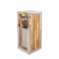 KUOKIO C, Cos scrumiera cu design modern, din inox si lemn, 30x30x70cm KUOKIO C, Cos scrumiera cu design modern, din inox si lemn, 30x30x70cm