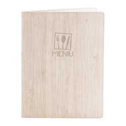 Mapa meniu A4+, Wood, piele PU interior/exterior, lavabila, bej