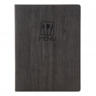 Mapa meniu A4+, Wood, piele PU interior/exterior, lavabila, negru Mapa meniu A4+, Wood, piele PU interior/exterior, lavabila, negru