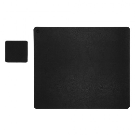 Set Mousepad si 1 suport pahar Flexi L, din piele, cu doua fete, pentru protectie birou, UNIKA negru/gri