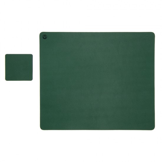Set Mousepad si 1 suport pahar Flexi L, din piele, cu doua fete, pentru protectie birou, UNIKA verde/bej