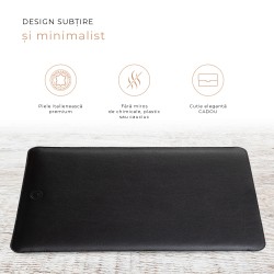 Husa laptop, MacBook 15 inch, UNIKA, piele PU cu lana din fibre naturale, negru