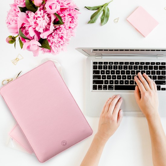Husa laptop, MacBook 13 inch, UNIKA, piele PU cu lana din fibre naturale, roz
