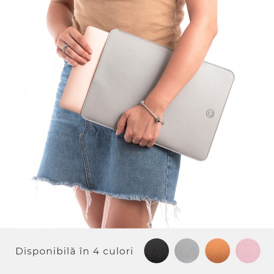 Husa laptop, MacBook 13 inch, UNIKA, piele PU cu lana din fibre naturale, gri