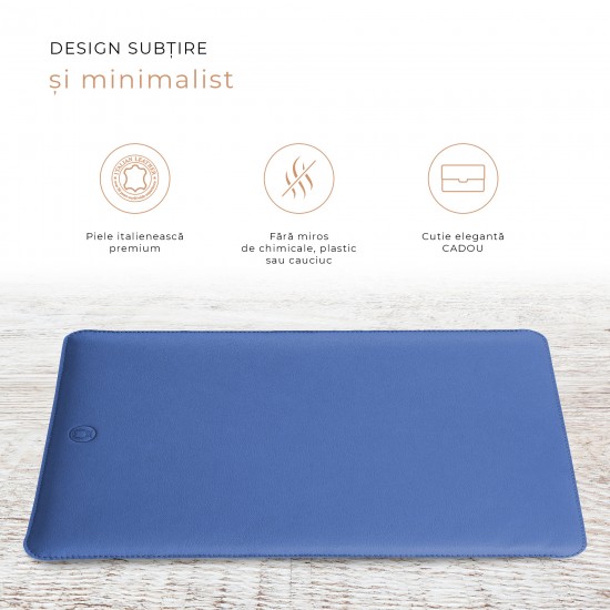 Husa laptop, MacBook 15 inch, UNIKA, piele PU cu lana din fibre naturale, albastru