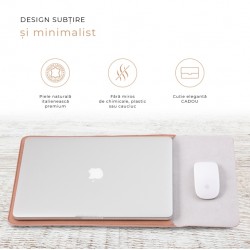 Husa MacBook laptop 13 inch, piele naturala, nude