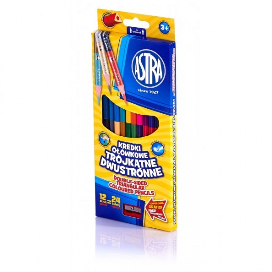 Creioane colorate, 12buc/SET, doua capete, 24 CULORI+ASCUTITOARE, ASTRA