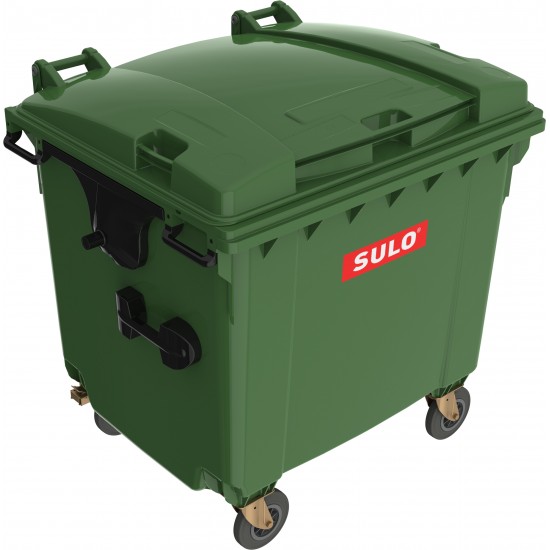 Eurocontainer verde din material plastic, cu capac plat, SULO, 1100 l  - Transport Inclus