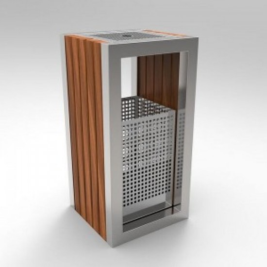 KUOKIO C, Cos scrumiera cu design modern, din otel inoxidabil si lemn KUOKIO C, Cos scrumiera cu design modern, din otel inoxidabil si lemn