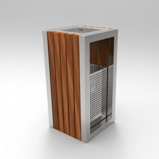 KUOKIO C, Cos scrumiera cu design modern, din otel inoxidabil si lemn KUOKIO C, Cos scrumiera cu design modern, din otel inoxidabil si lemn