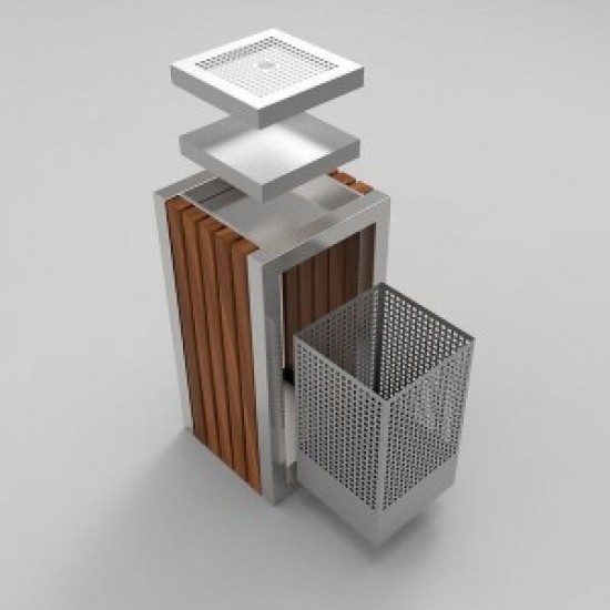 KUOKIO C, Cos scrumiera cu design modern, din otel inoxidabil si lemn KUOKIO C, Cos scrumiera cu design modern, din otel inoxidabil si lemn