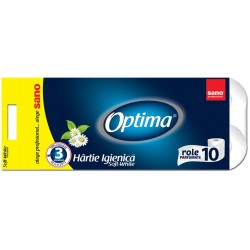 Hartie igienica, in 3 straturi, 10 role/pachet, SANO PAPER TOILET OPTIMA  Hartie igienica, in 3 straturi, 10 role/pachet, SANO PAPER TOILET OPTIMA