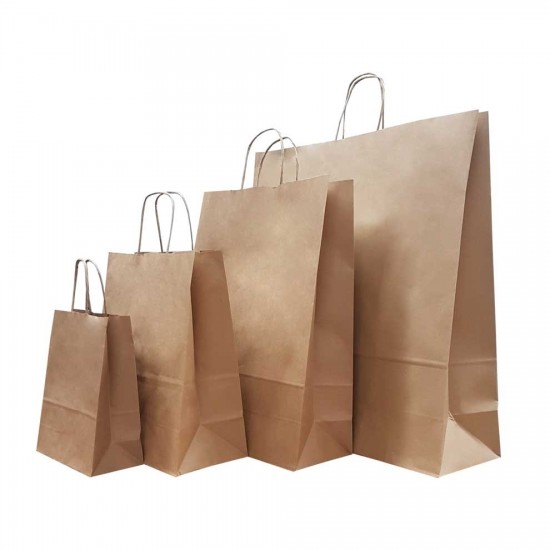 Punga din hartie natur, cu manere de sfoara - 25x11x30cm - set x 100 buc Punga din hartie natur, cu manere de sfoara - 25x11x30cm - set x 100 buc
