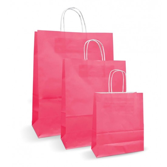 Set 100 bucati, Pungi albe colorate roz, 32x12x41cm Set 100 bucati, Pungi albe colorate roz, 32x12x41cm
