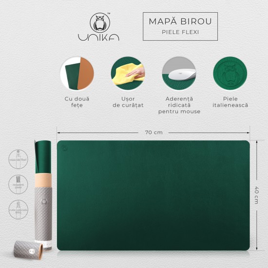 Mapa birou Flexi din piele, cu doua fete, pentru protectie masa, Unika, verde/bej Mapa birou Flexi din piele, cu doua fete, pentru protectie masa, Unika, verde/bej
