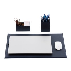 Set 3 piese Smart piele naturala, mapa protectie birou, suport pixuri, suport carti de vizita, Unika, albastru Set 3 piese Smart piele naturala, mapa protectie birou, suport pixuri, suport carti de vizita, Unika, albastru