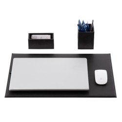 Set 3 piese Smart piele naturala, mapa protectie birou, suport pixuri, suport carti de vizita, Unika, negru Set 3 piese Smart piele naturala, mapa protectie birou, suport pixuri, suport carti de vizita, Unika, negru