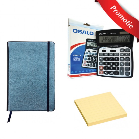 Pachet 1 x Notebook, 1 x Notes Adezive si 1 x Calculator birou Pachet 1 x Notebook, 1 x Notes Adezive si 1 x Calculator birou