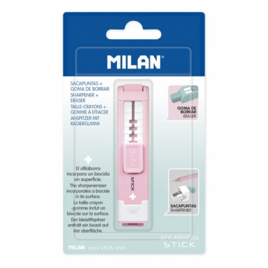 Ascutitoare cu radiera stick roz blister milan Ascutitoare cu radiera stick roz blister milan