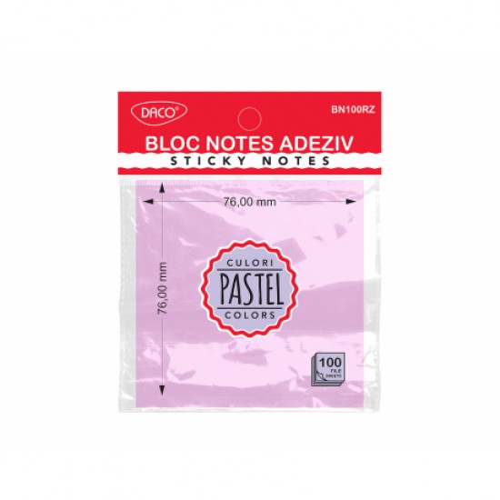 Bloc notes adeziv 76x76 roz pastel daco bn100rz Bloc notes adeziv 76x76 roz pastel daco bn100rz