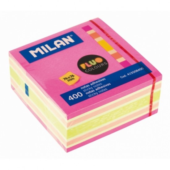 Bloc notes adeziv cub 76x76 fluo milan Bloc notes adeziv cub 76x76 fluo milan