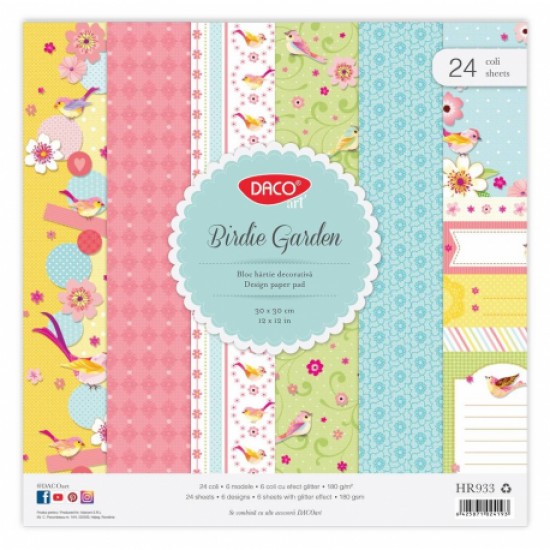 Hartie decorativa 30x30 cm 24 coli birdie garden daco hr933 Hartie decorativa 30x30 cm 24 coli birdie garden daco hr933