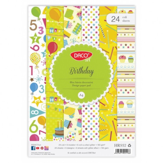 Hartie decorativa a4 24 coli birthday daco hr932 Hartie decorativa a4 24 coli birthday daco hr932
