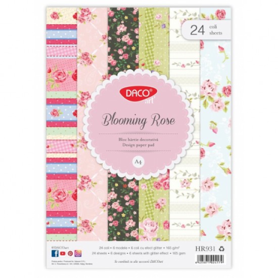 Hartie decorativa a4 24 coli blooming rose daco hr931 Hartie decorativa a4 24 coli blooming rose daco hr931