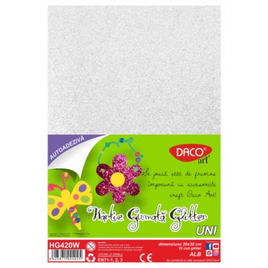 Hartie gumata aa glitter 20x30cm 10coli Daco hg420w