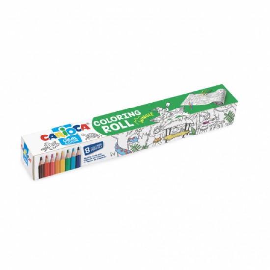 Set rola adeziva pt. colorat 198x30cm+8 creioane jungla Set rola adeziva pt. colorat 198x30cm+8 creioane jungla
