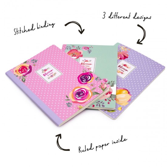 Set 3 caiete Pukka Pad Bloosom dictando, A5, 140 pag, 80g, roz, verde, mov, 8652-BLO Set 3 caiete Pukka Pad Bloosom dictando, A5, 140 pag, 80g, roz, verde, mov, 8652-BLO