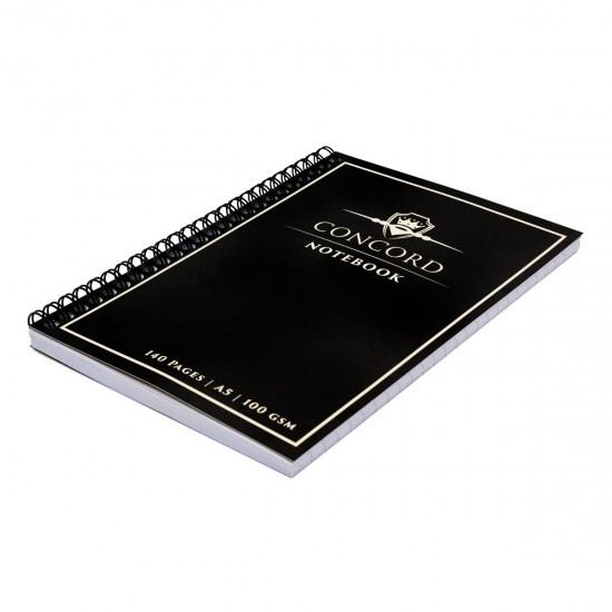 Agenda Pukka Pad Concord A5 cu spirala, 140 pagini, hartie Premium 100 gsm, cu microperforatii, negru 8959-CON Agenda Pukka Pad Concord A5 cu spirala, 140 pagini, hartie Premium 100 gsm, cu microperforatii, negru 8959-CON