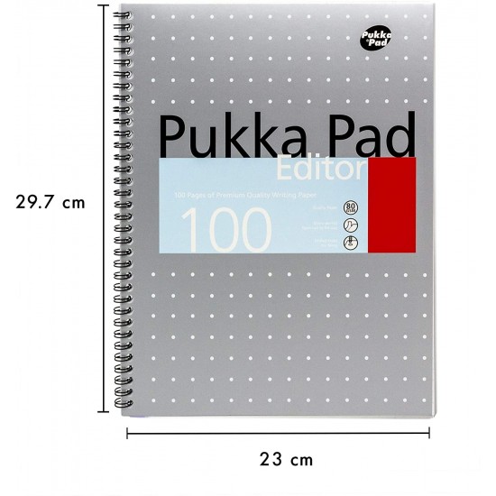Caiet cu spirala dubla Pukka Pad Metalic Editor A4+ 100 pagini, coperti tari EM003