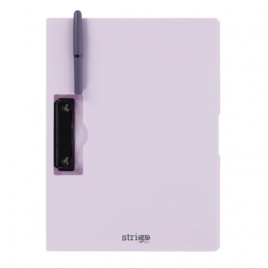 Clipboard Strigo vertical A4 cu clip metalic lateral, suport stilou, mov SF056