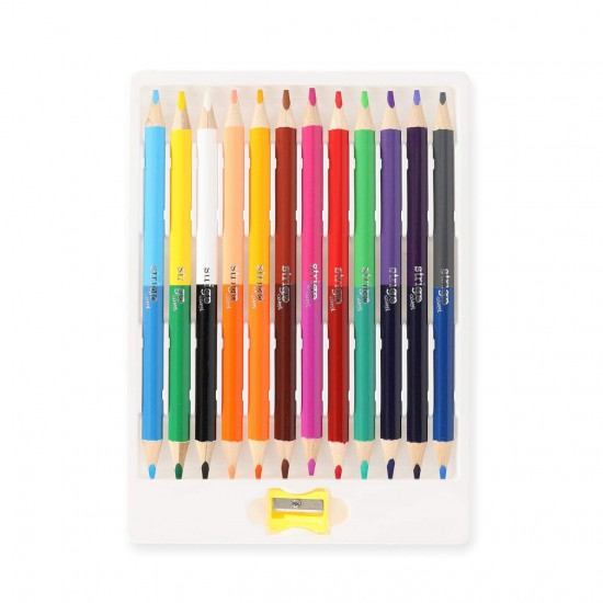Creioane colorate duble, Strigo Jumbo, 12 bucati, 24 culori, triunghiulare, cu ascutitoare SSC355