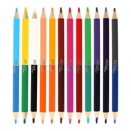Creioane colorate duble, Strigo Jumbo, 12 bucati, 24 culori, triunghiulare, cu ascutitoare SSC355