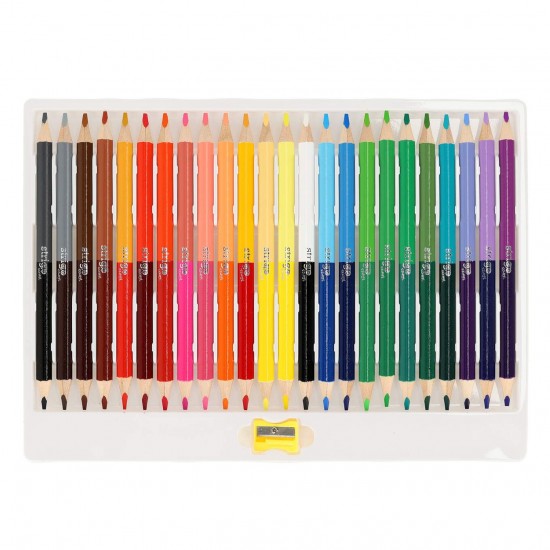 Creioane colorate duble, Strigo Jumbo, 24 bucati, 48 culori, triunghiulare, cu ascutitoare SSC356