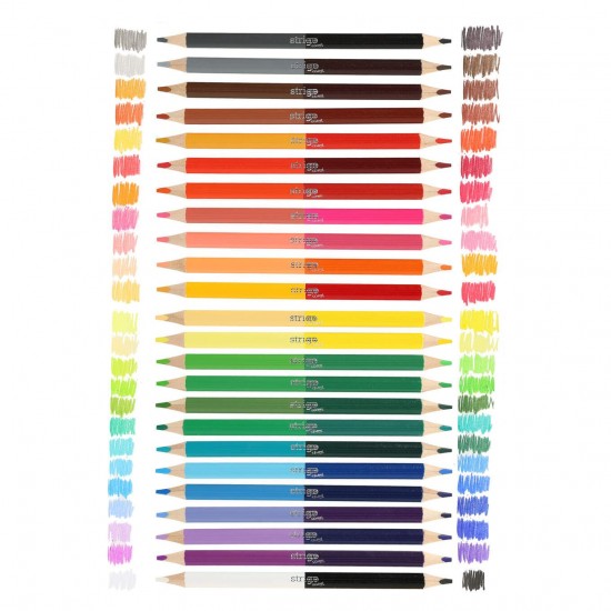 Creioane colorate duble, Strigo Jumbo, 24 bucati, 48 culori, triunghiulare, cu ascutitoare SSC356